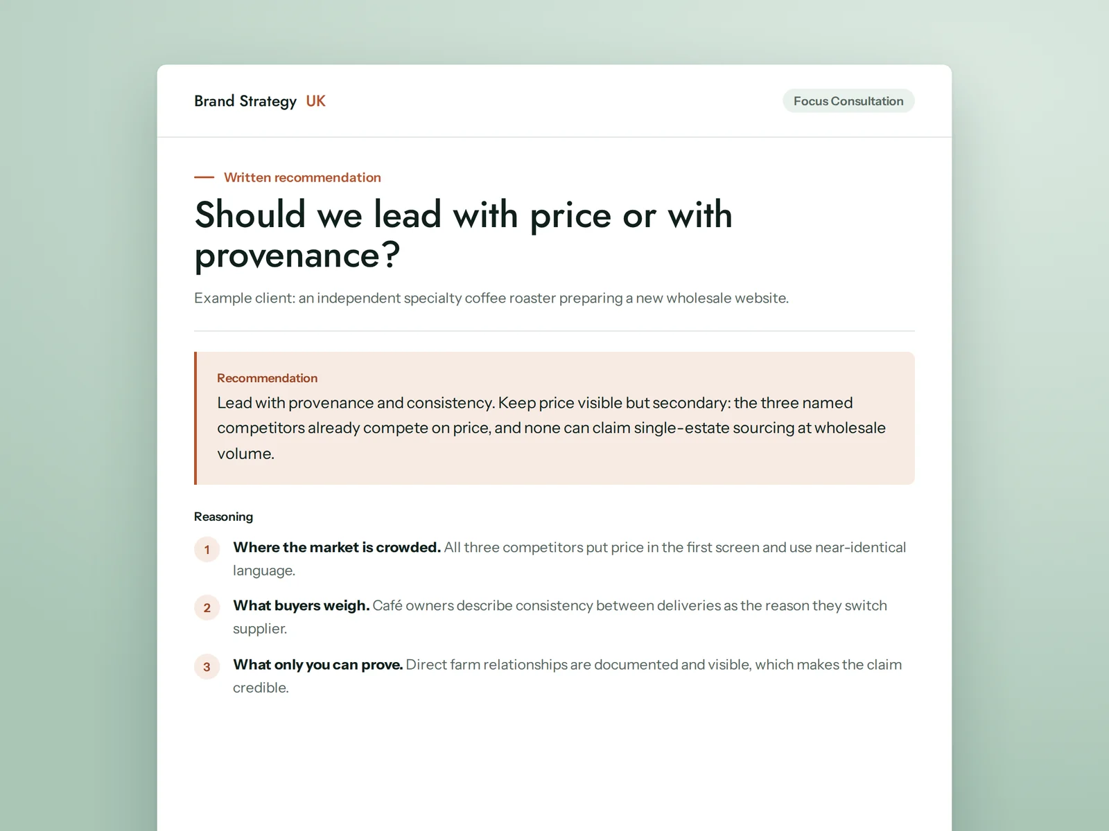 Illustrative extract of a written recommendation