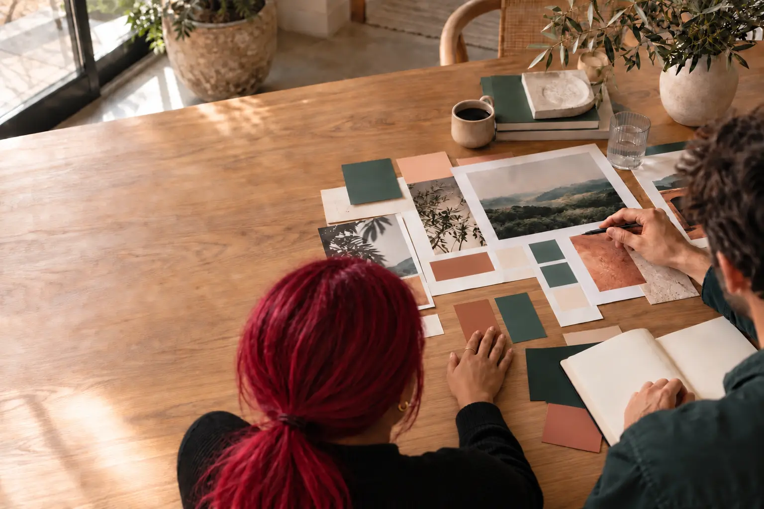 Illustrative strategy materials and discussion around a worktable